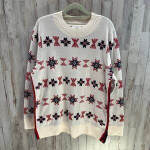 New Charter Club Women's Mock-Neck Snowflake Pullover Sweater Ivory Red Size XL
